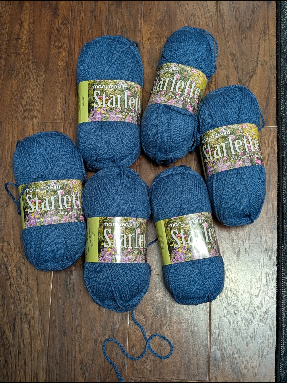 Mary Maxim Starlette Worsted Wool Blend Yarn - Denim- Lot Of 6